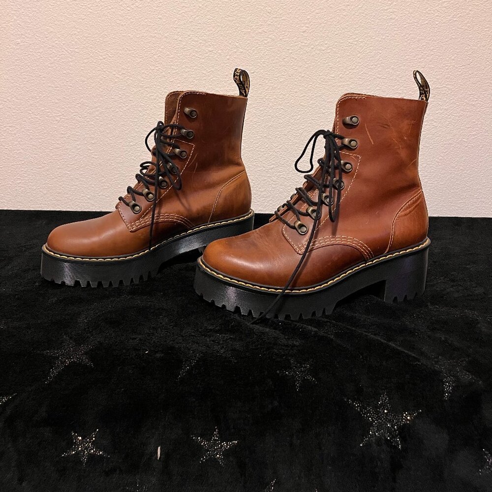 Dr. Martens Womens Leona Leather Heeled Boots "Butterscotch Brown”